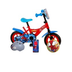 Volare Kinderfiets Spider-Man - 10 inch - Doortrapper - Met fietshelm & accessoires